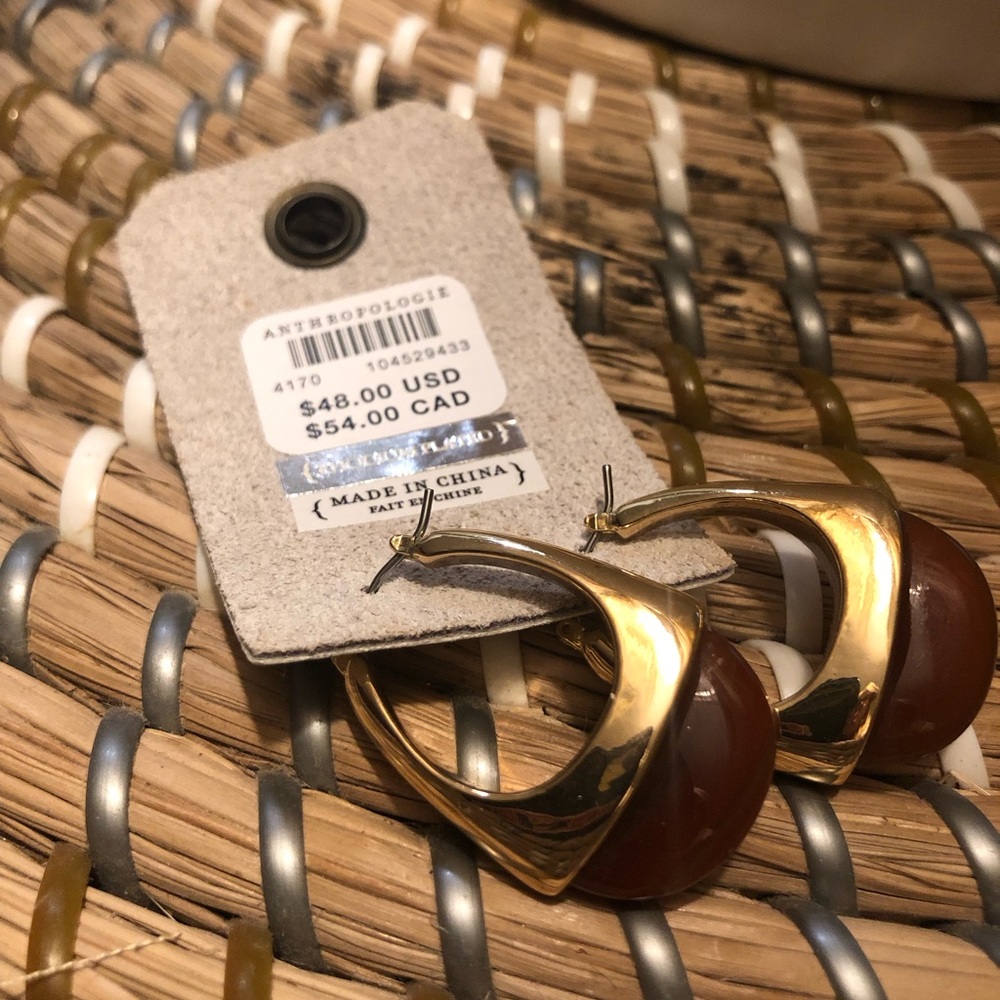 New Anthropologie Gold and Brown Hoop Earrings